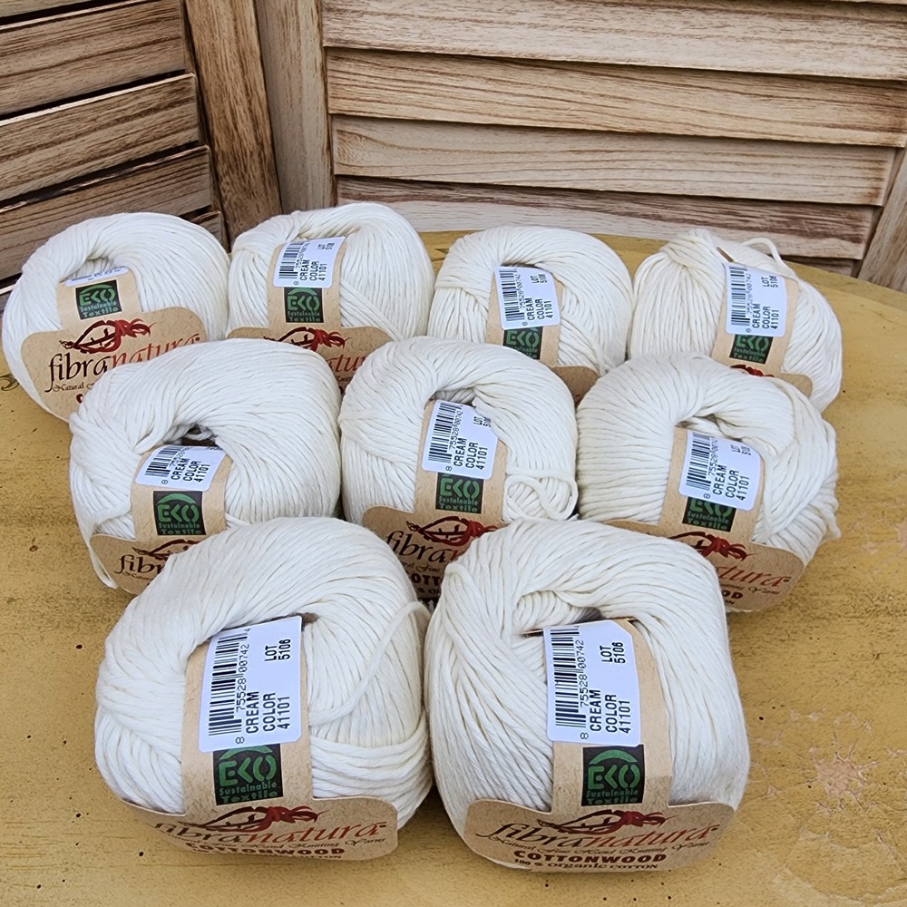 Fibra Natura 9 Skeins 50g Cream 100% Organic Cotton Cottonwood Yarn Lot 5106